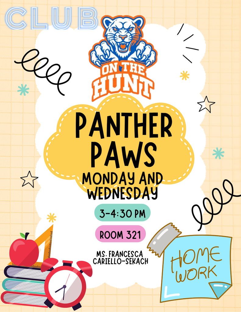 Need extra help on classwork? Get yourself caught up on late work at our Panther Paws! Panther Paws gives extra help and tutoring for students on Mondays and Wednesdays after school in room 321.  