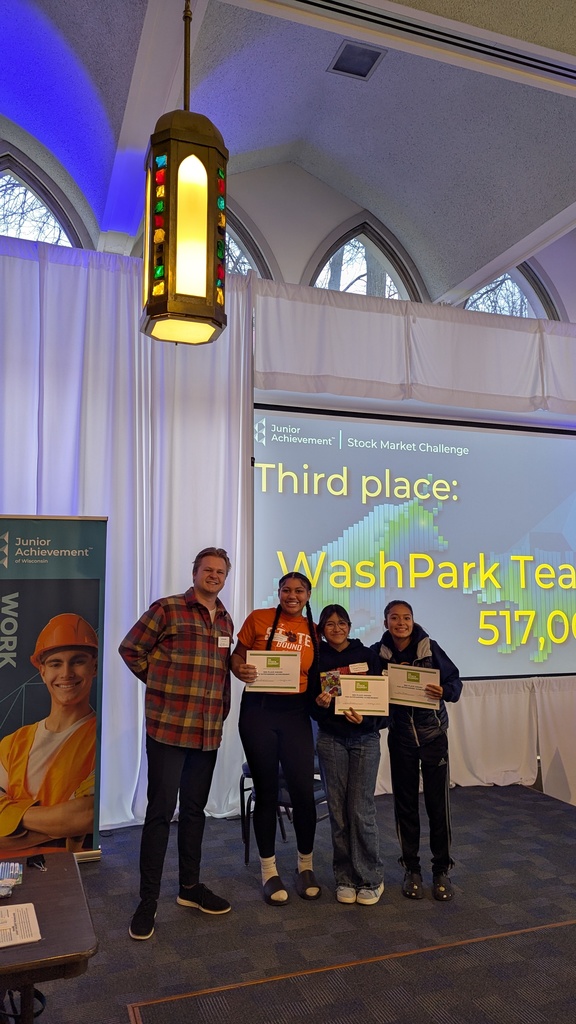 The Junior Achievement Stock Market Challenge is an exciting, hands-on opportunity to deepen student understanding of investing, teamwork, and financial decision-making. This year's event took place at Mount Mary University and there were 15 teams from Milwaukee and Racine. Park had 3 teams compete in the competition. Team 1 Did not Place Lilly Stevenson Kymani Smith Keyannah Redding Team 2 took 3rd Place and won $75 Visa Gift Cards Ithzel Ramirez Liyah Lawson Alondra Casillas Team 3 took 2nd place and won $150 Visa Gift Cards Ivan Streltsov Charlie Smith Kaden Williams All the students were engaged and interactive during the event and did a great job representing Park! After the event, we were given a short tour of Mount Mary University that the students enjoyed.