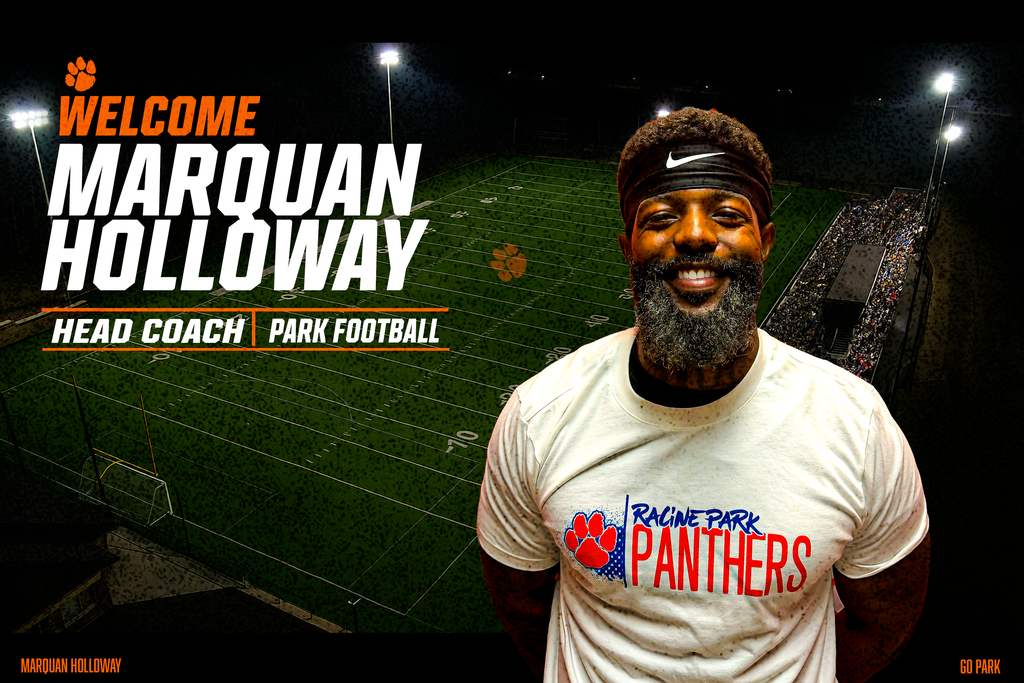 🚨We are excited to announce Park's new football coach, Marquan Holloway!!! 🐾 Coach Holloway is a Racine native and a veteran of our US Navy. He comes with a wealth of experience and knowledge he will bring to the Panther football program. He has coached at Case and Bradford as well as Cactus High School in Arizona. Coach Holloway played at mutliple levels including our very own Racine Raiders Football. Welcome to the Panther #Family! #onthehunt #letseat #PantherPride