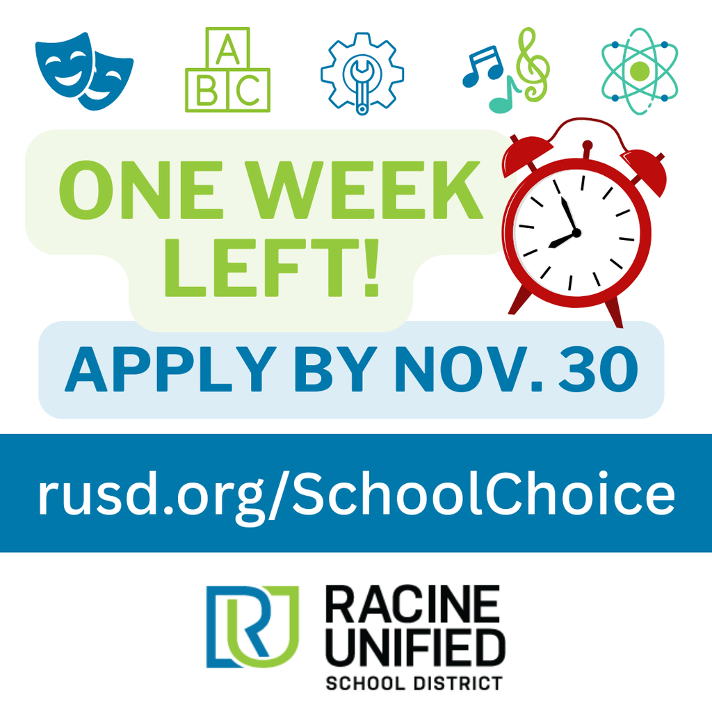 One week left to apply for RUSD School Choice. Apply by November 30 at rusd.org/SchoolChoice