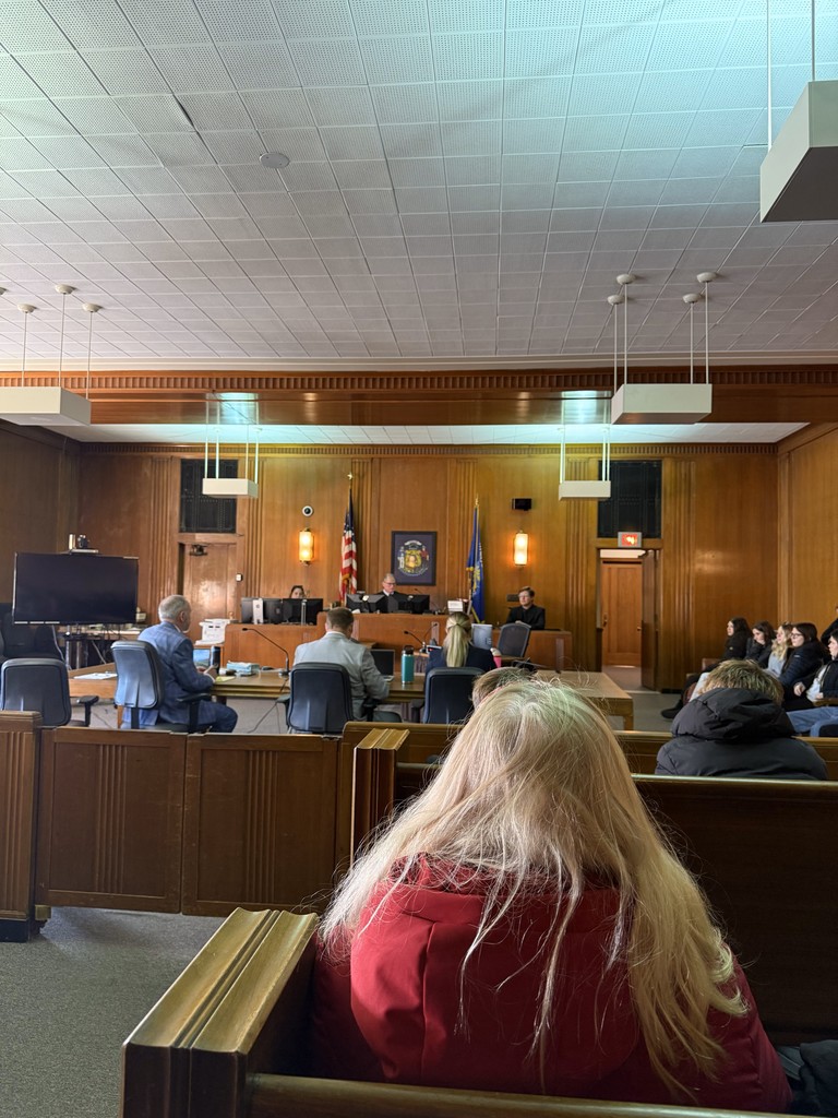 On Thursday December 4th, the Park High School Business Law class visited the Racine Courthouse to view a mock trial presented by Assistant District Attorney Chris Steenrod and presided by Judge Timothy Boyle.  The students were able to see the lawyers address real evidence and argue both sides to an actual case in front of the court. #onthehunt #collegeandcareerready #letseat #PantherPride 