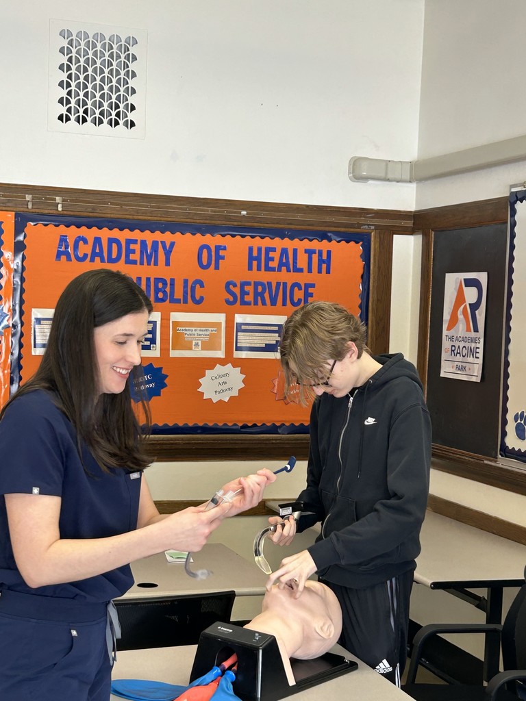 On Friday the 5th, Park had presenters in their final year of the Doctoral Nurse Anesthesia Program at Marquette University.  A requirement of this program is the completion of a project that involves marketing the program/career to high school students.  👩‍🔬Park Health Service students received a presentation on related careers and hands on demos with mannequins, anesthesia tools, blazes, tubes to intubate and masking skills. Our students loved this opportunity! #collegeandcareerready #onthehunt #letseat #pantherpride