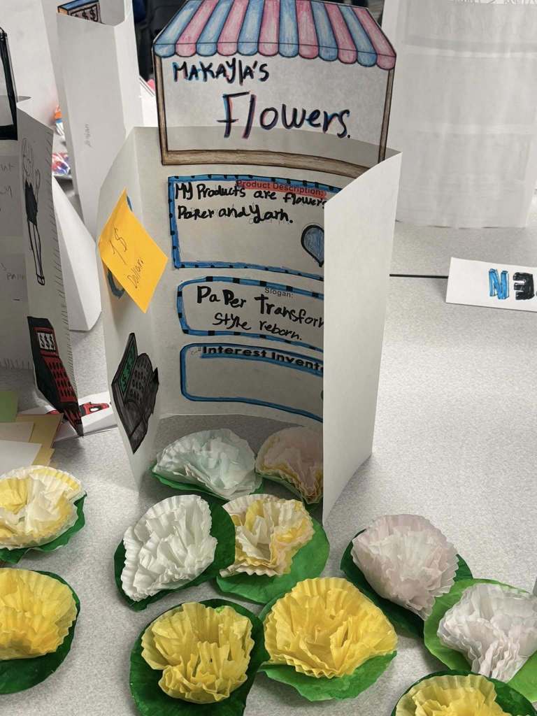 Paper flowers created by a student 