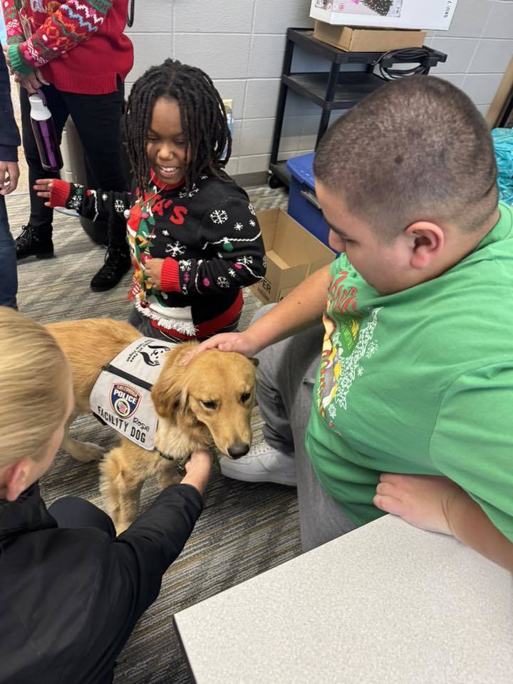 Students at Jerstad K-8 had a visit from Rosie the support dog from the Caledonia Police.