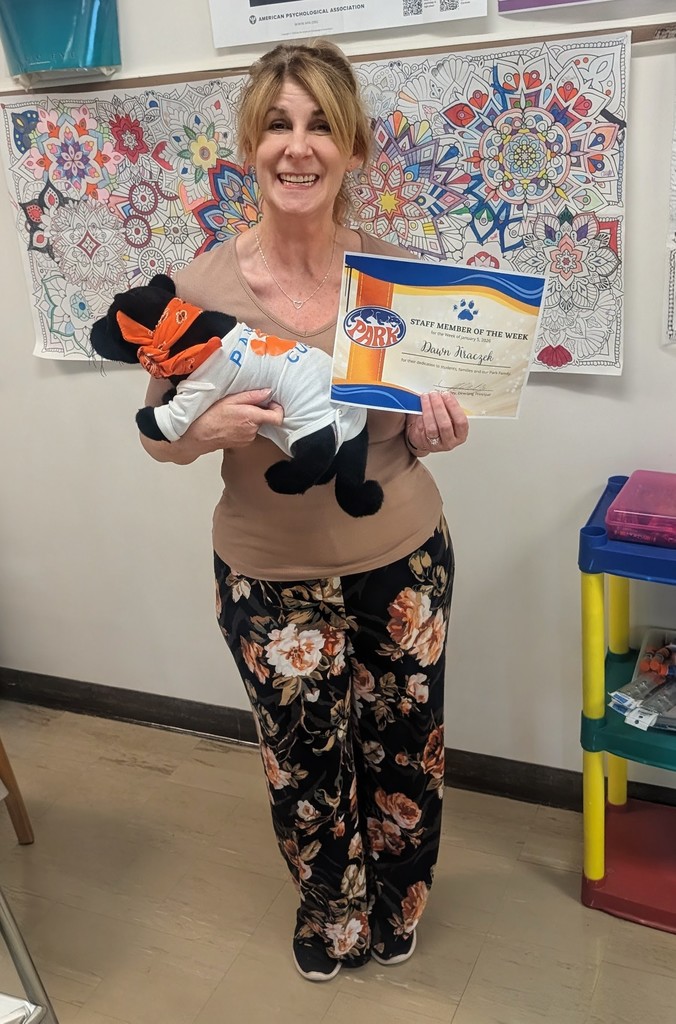 The best of the best for our Park Staff Member of the Week: Dawn Kraczek!!!! Dawn is in our social studies department teaching AP Psychology, psychology, African-American History and does our social studies credit recovery.  Students love her approach balancing both high expectations and understanding.  Dawn loves her students and seeks out success for all! Beyond being an expert teacher, she is also our team lead for the Health & Public Service Academy.  Her leadership and mentorship has aided many Park staff over the years and has made Park a better place.  With her direction, HaPS is an accredited academy by NCAC!!!! Please help us celebrate this amazing educator and lifetime Panther!!! 🧡🐾💙#onthehunt #PantherPride 