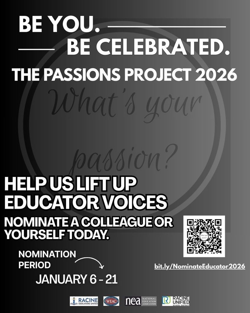 The Passions Project 2026 nomination flyer. Nominaiton deadline: January 21, 2026. Nominations can be made at www.bit.ly/NominateEducator2026