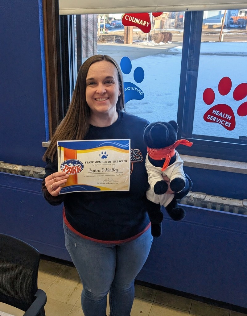 Congratulations to our Park staff of this week, Mrs. Lauren O'Malley! 🥳🎉Mrs. O'Malley teaches both US History and Pre-AP World History; she also runs our academic intervention advisory, working with all Freshmen to ensure academic excellence. In the classroom students love her approach to make sure all students feel welcome. Lauren is also a great promoter of our school culture and will step in to lead school spirit initiatives. We appreciate you! 💙🧡 #onthehunt #PantherPride #letseat