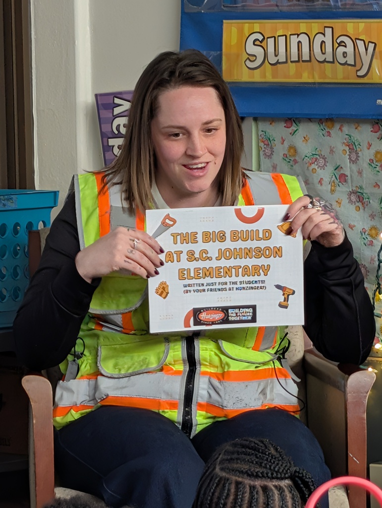 Meagan DeGroot, of Hunzinger Construction, visiting classrooms at Goodland Montessori and SC Johnson Elementary for National Women in Construction Week.