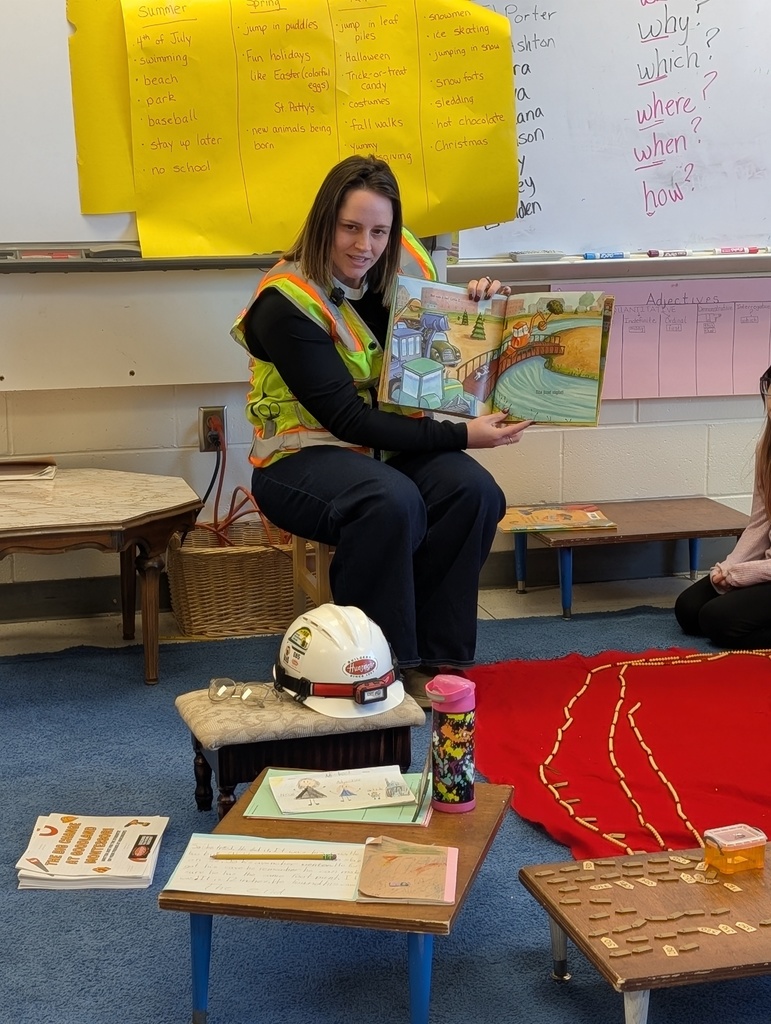 Meagan DeGroot, of Hunzinger Construction, visiting classrooms at Goodland Montessori and SC Johnson Elementary for National Women in Construction Week.