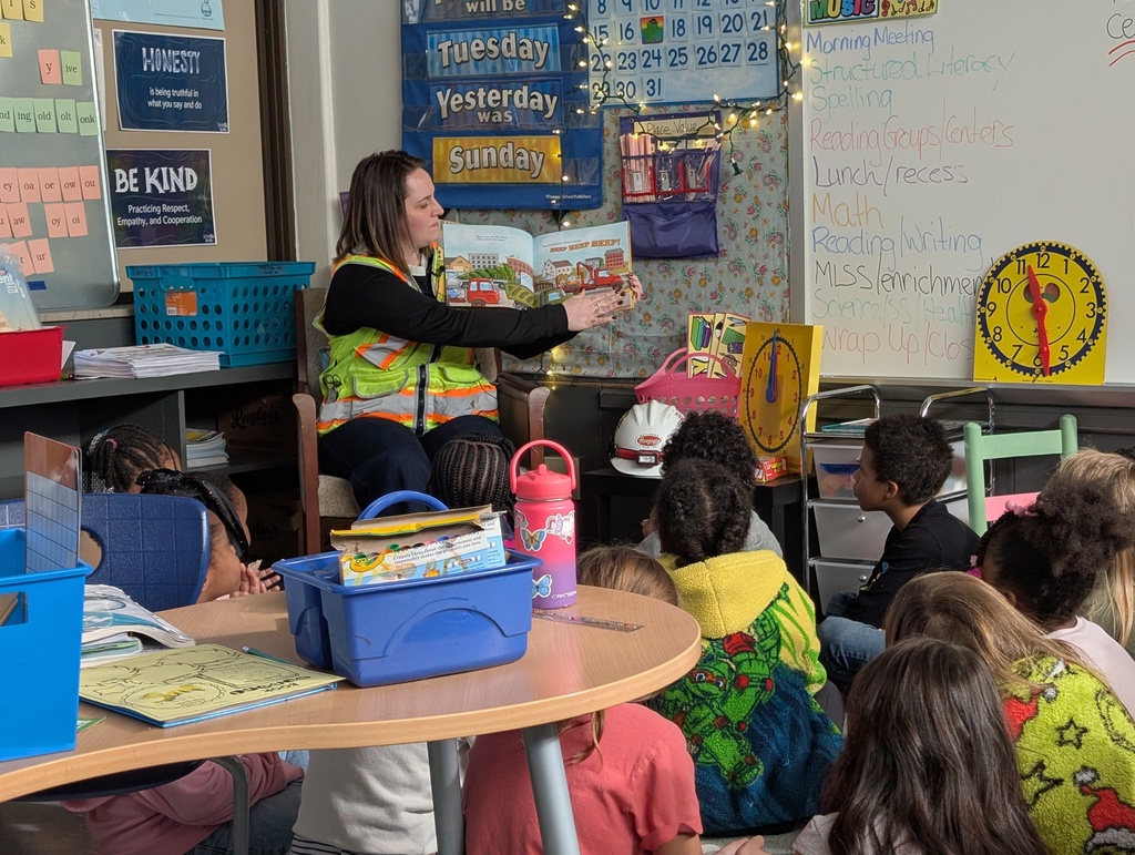 Meagan DeGroot, of Hunzinger Construction, visiting classrooms at Goodland Montessori and SC Johnson Elementary for National Women in Construction Week.