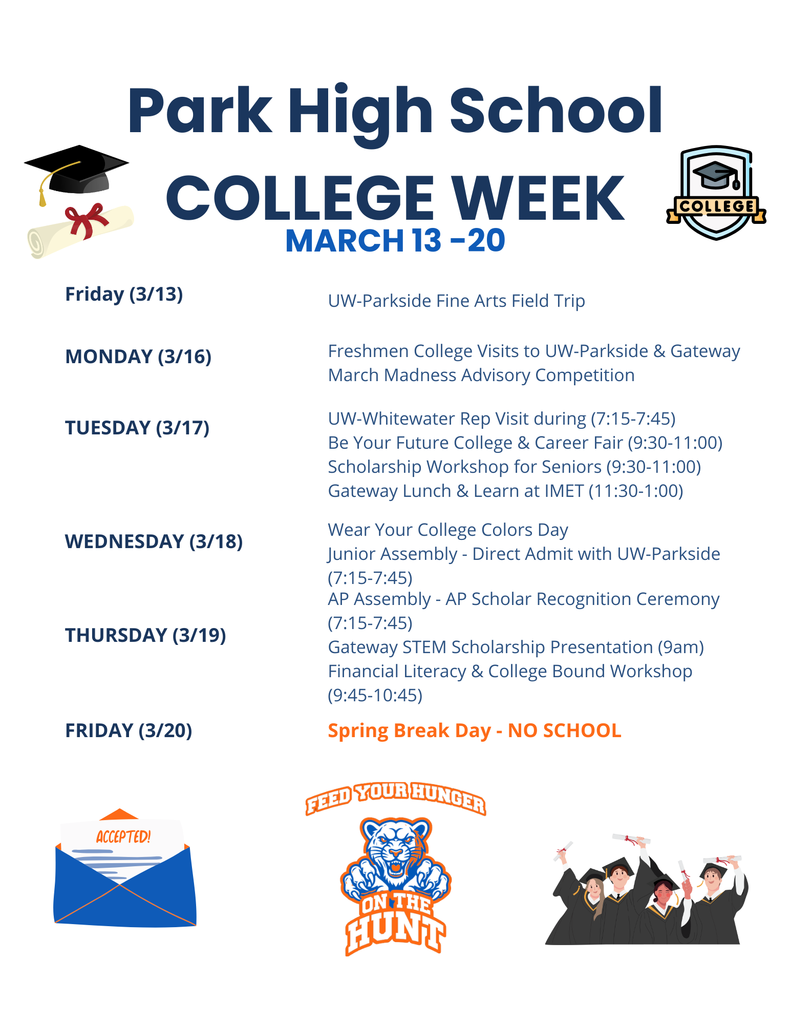 Park is hosting a College Week from March 13-20th! #collegeandcareerready #onthehunt #letseat