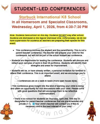 This is a flyer that shares information about our upcoming student led conferences.