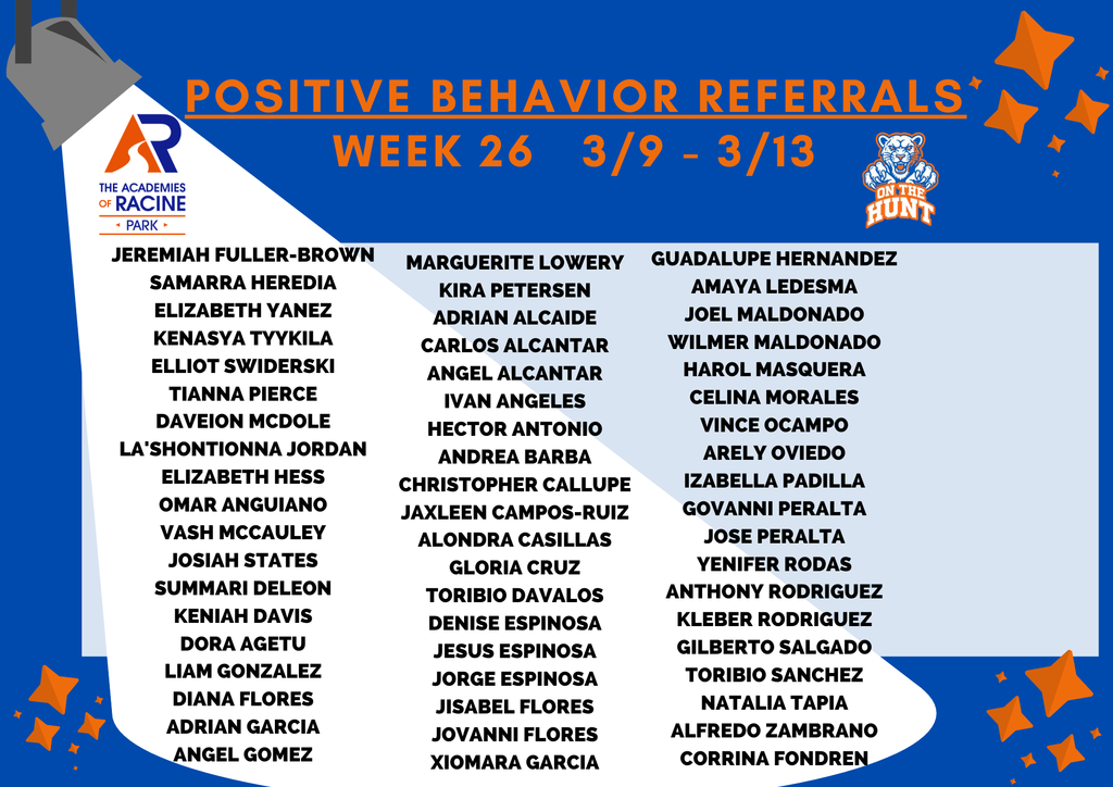 No Luck here! 🍀All of these Panthers earned a positive behavior referral for this past week!!! Great work!!!! #onthehunt #letseat #PantherPride 💙🐾🧡