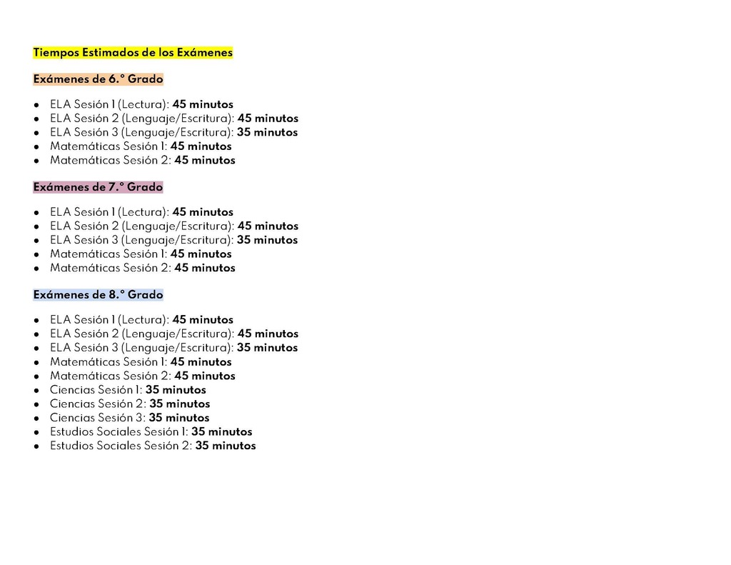 Middle School Tests Spanish