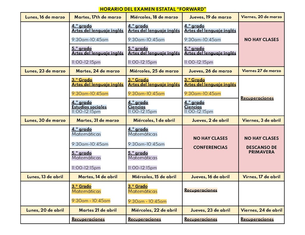 Elementary Spanish Schedule