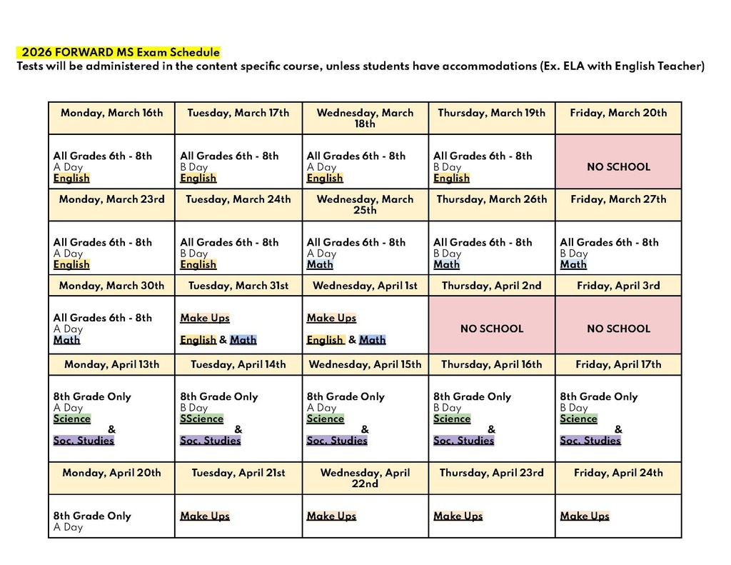 Middle School Schedule English