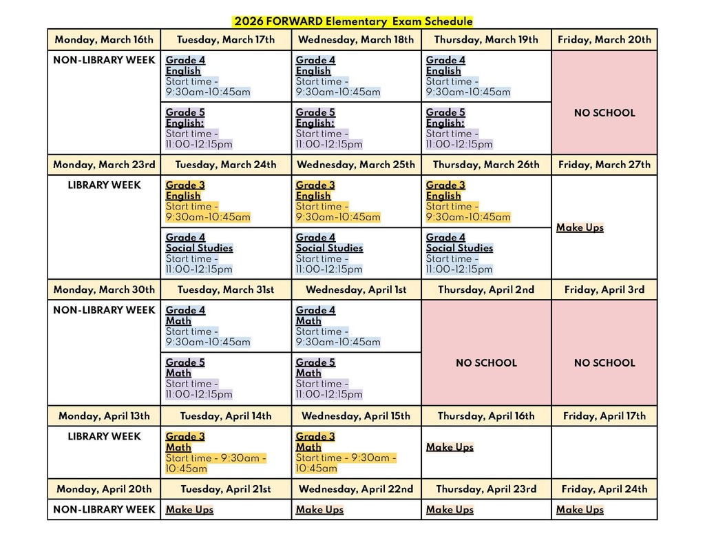 Elementary English Schedule