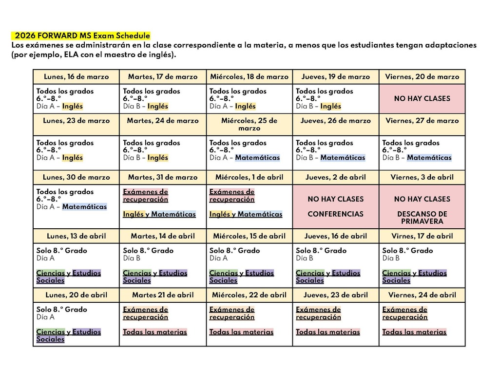 Middle School Schedule Spanish