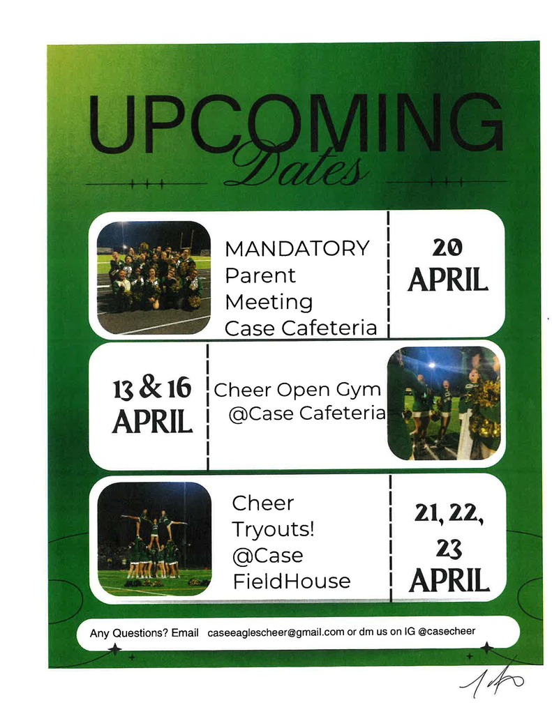 List of upcoming events for Case cheer team.