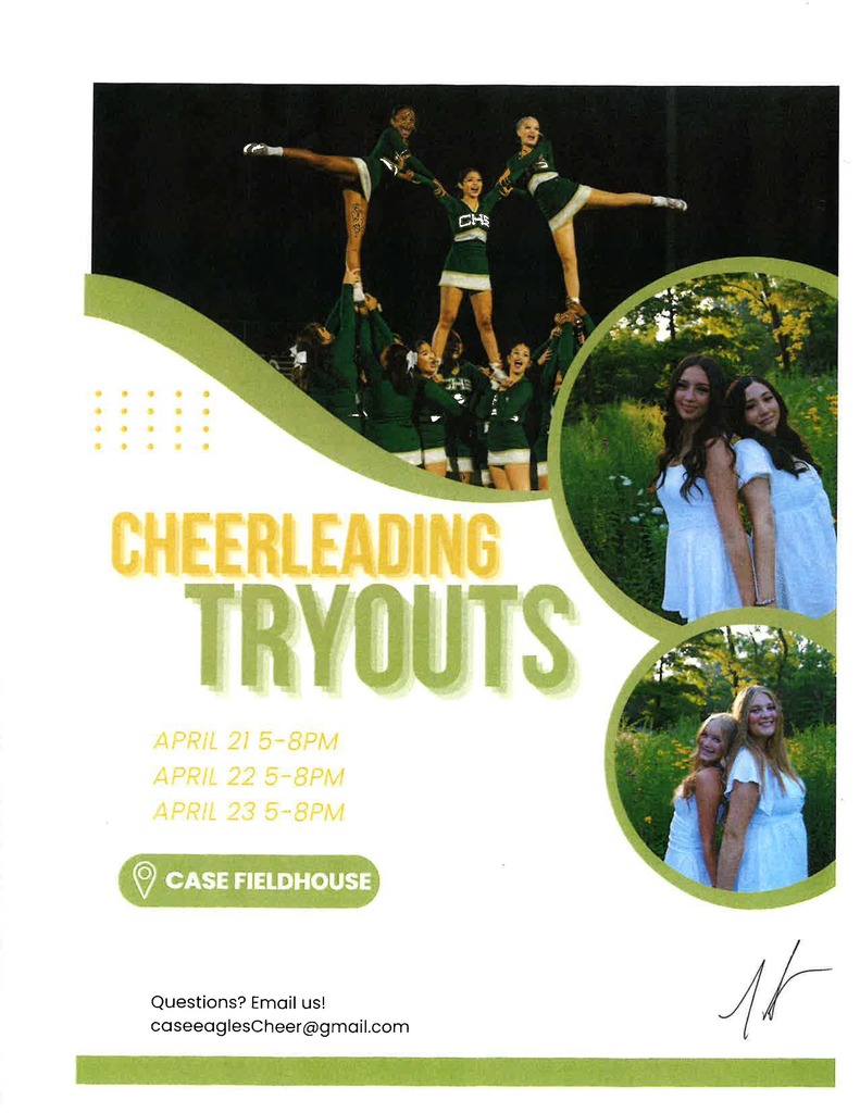 Flyer with Case Cheer tryout information