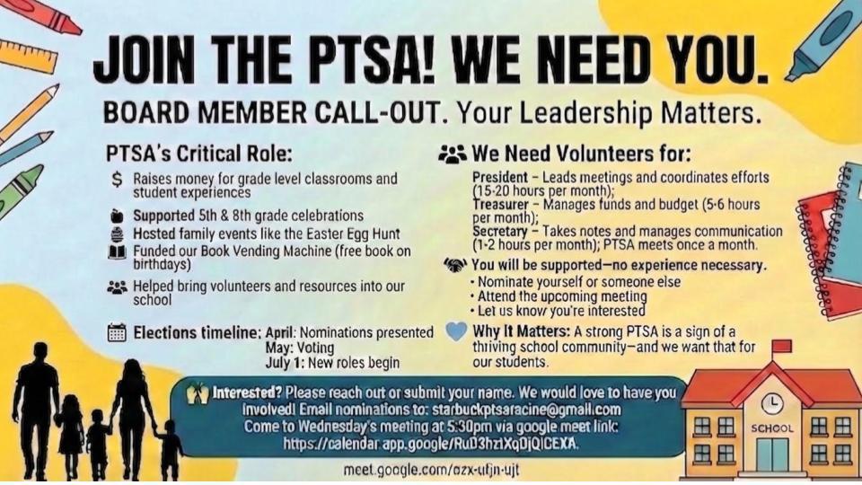 Image explaining the PTSA board and why we need people to join