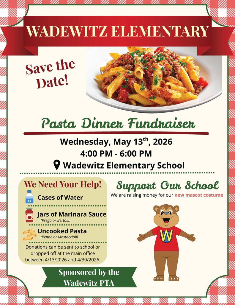 English version about or Pasta dinner which is held on May 13th from 4-6. 