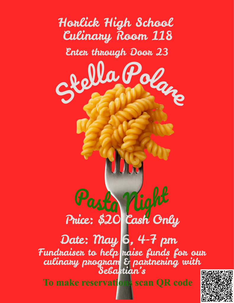 Our fundraiser dinner is on May 6th at Horlick High School. Then dinner consists of House Salad with homemade creamy Italian dressing, Cavatappi Alfredo with chicken and broccoli, and Italian Love Cake for dessert. The price is $20 and reservations need to be made using the QR Code on the flyer. 