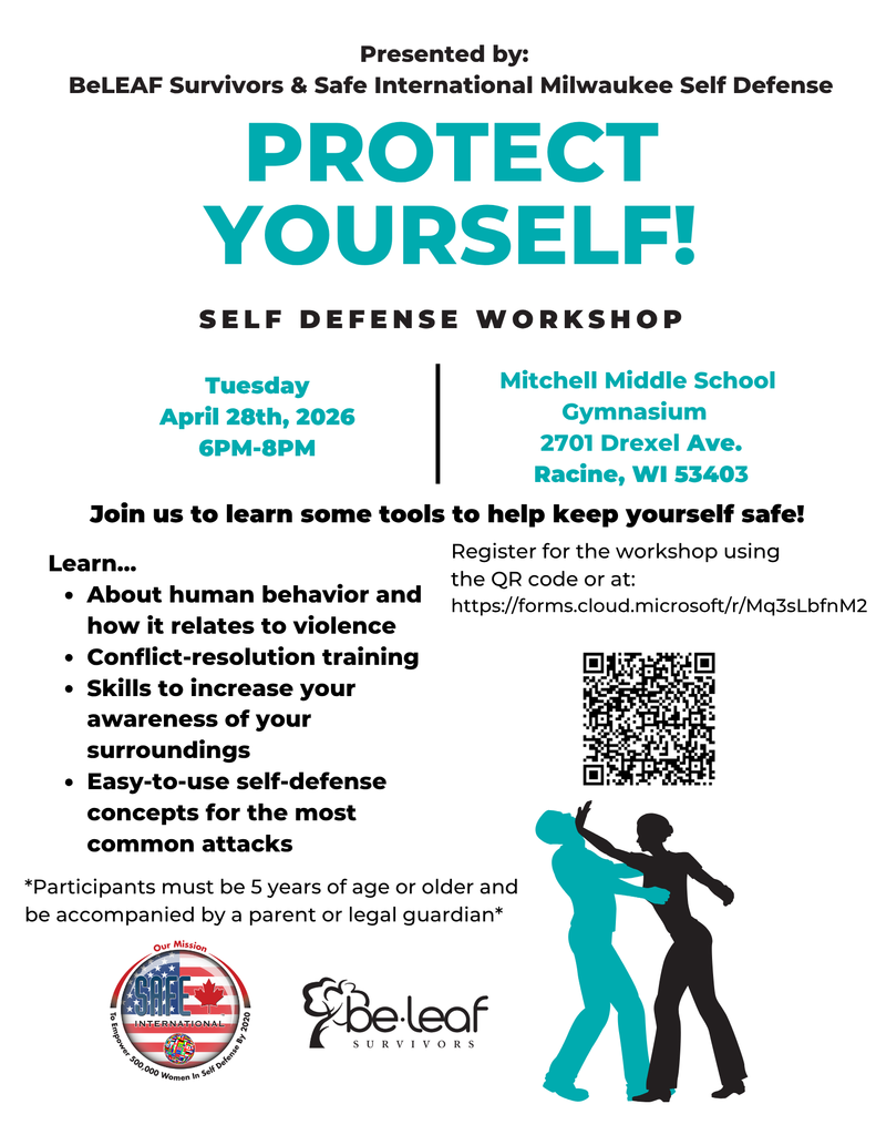 Protect Yourself, Self-Defense Workshop. Tuesday, April 28th, 6-8pm in Mitchell Gym. Join us to learn some tools to help keep yourself safe. Learn... About human behavior and how it relates to violence. Conflict-resolution training. Skills to increase your awareness of your surroundings. Easy-to-use self defense concepts for the most common attacks. Register at https://forms.cloud.microsoft/r/Mq3sLbfnM2. Must be 5 years of age or older and be accompanied by a parent or legal guardian.