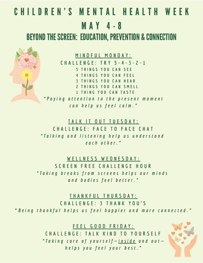 Flyer sharing information for Children’s Mental Health Week . 
