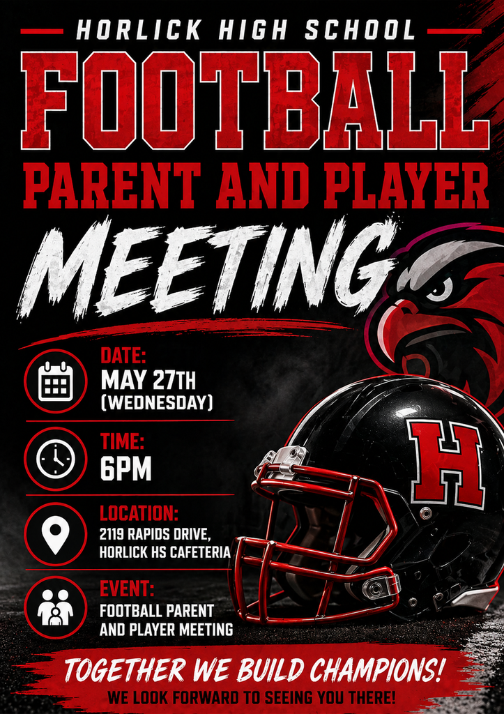 Horlick Football Parent and Player Meeting Flyer