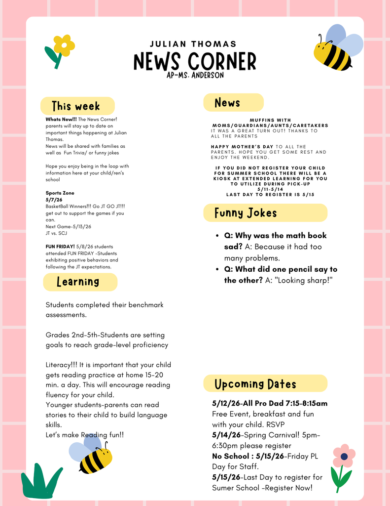 What's New! The News Corner-a way to keep families involved here at JT.