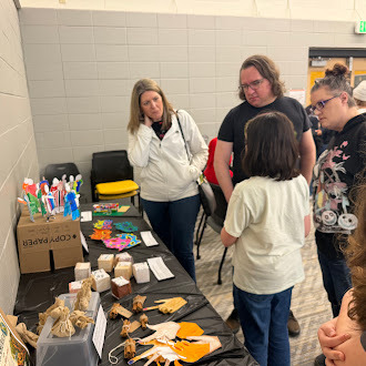 6th grade student walks some community members through the Latin America museum exhibit.