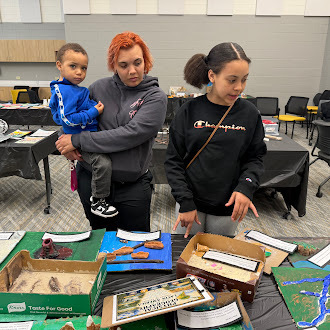 6th grade student walks some community members through the Latin America museum exhibit.