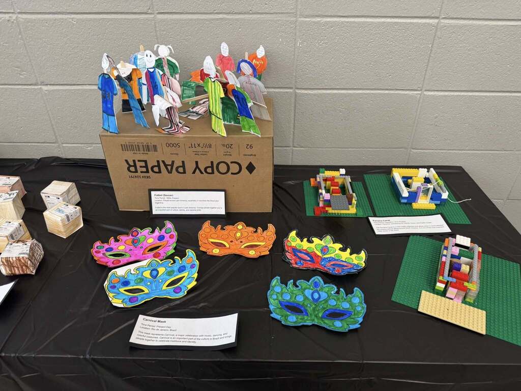 Exhibits from the Latin American History museum including Carnival masks.