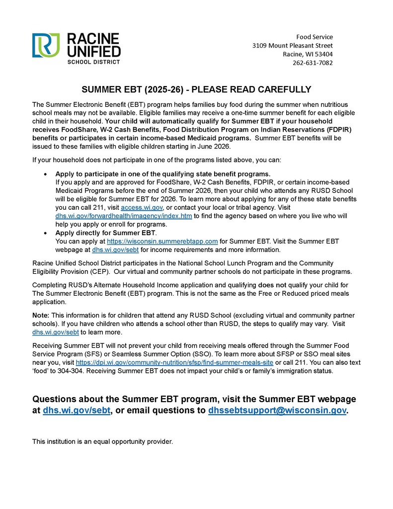 Summer EBT Benefits Information for Families