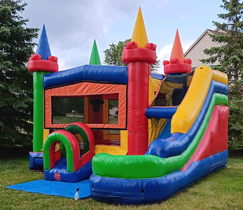 large brightly colored bouncy house picture