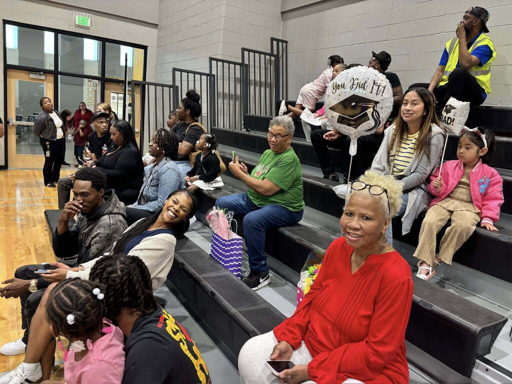 Families celebrating at the KG promotion ceremony