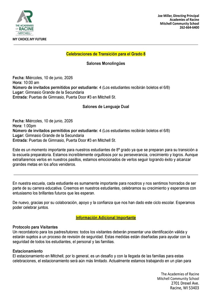 Transition Ceremony Info Spanish Page 2