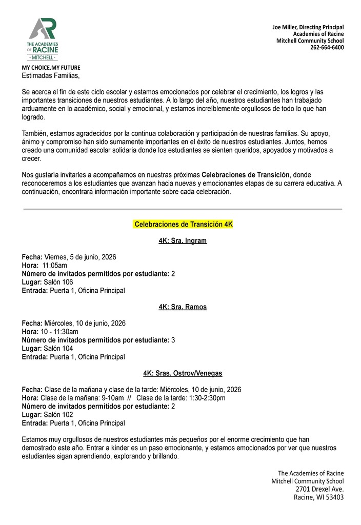 Transition Ceremony Info Spanish Page 1