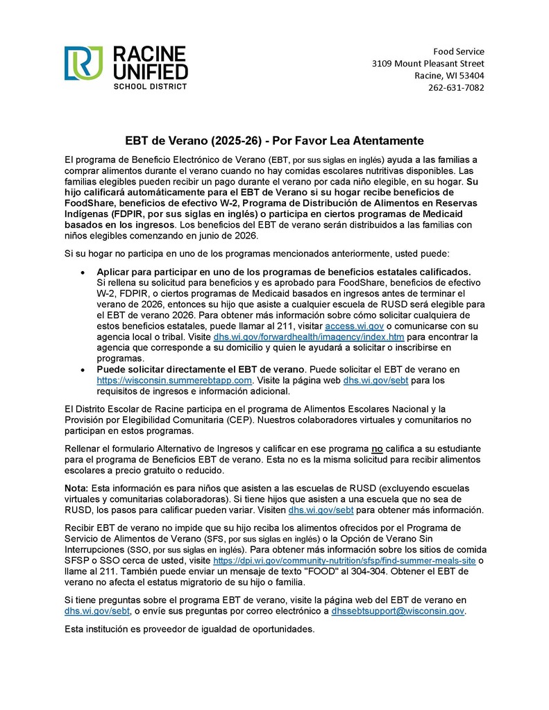 Summer EBT program flyer - Spanish