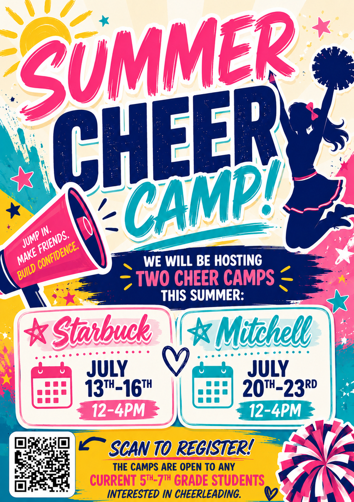 Brightly colored poster with a QR for registration