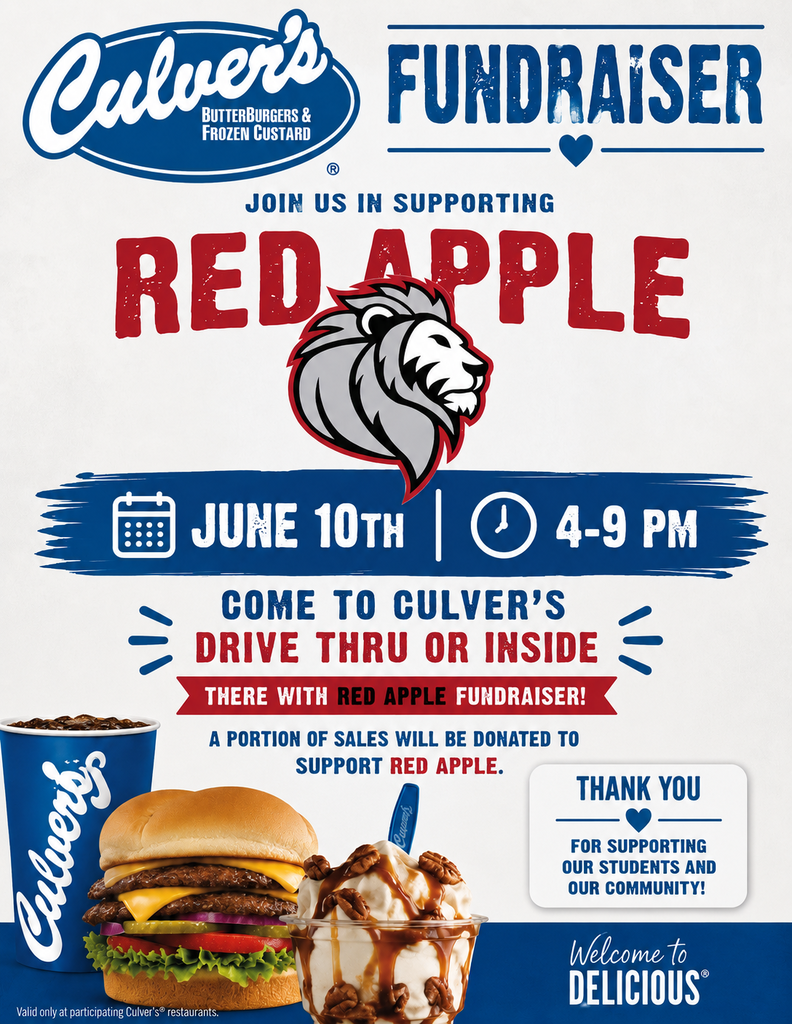 Red Apple Night at Culver's is June 10th from 4-9 pm