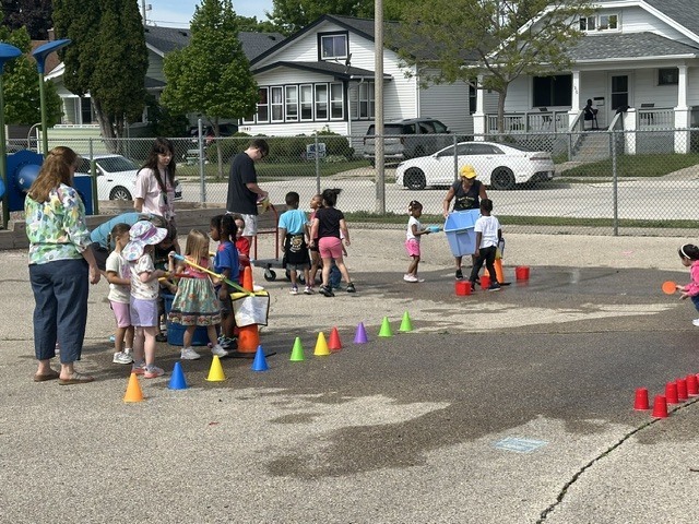 Students playing outside.