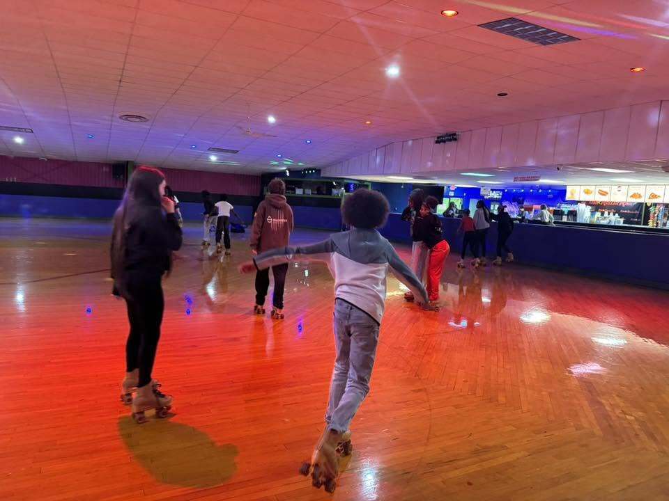 Students at the roller rink.