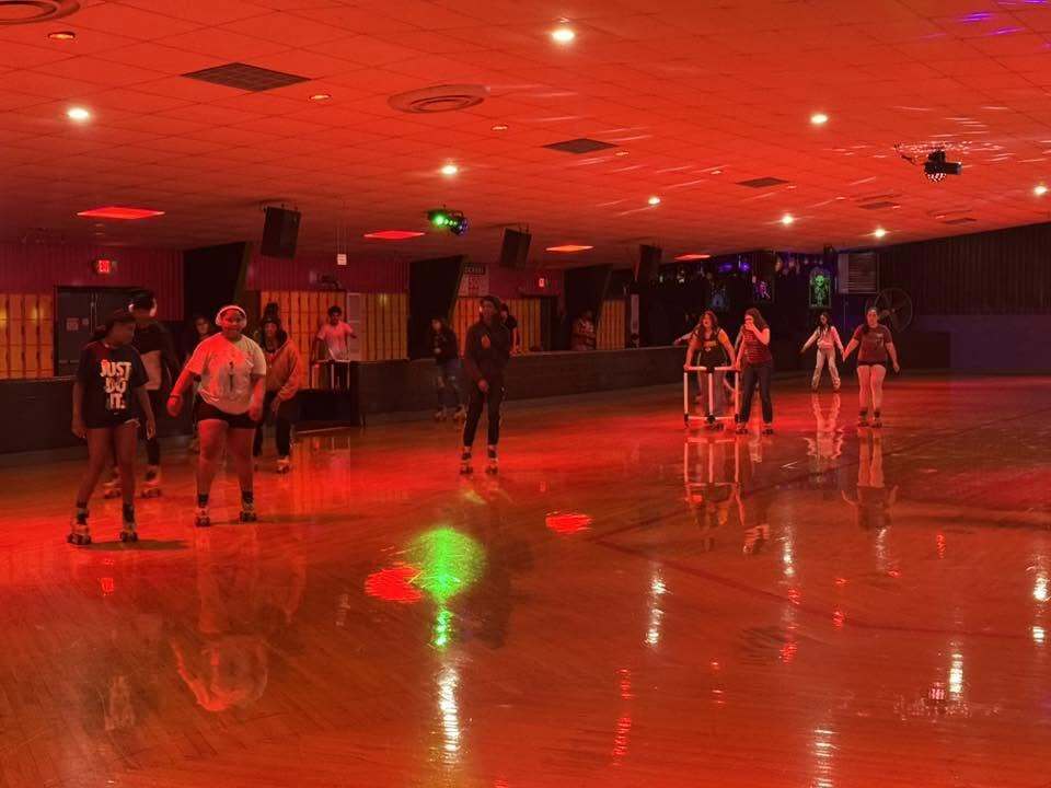 Students at the roller rink.