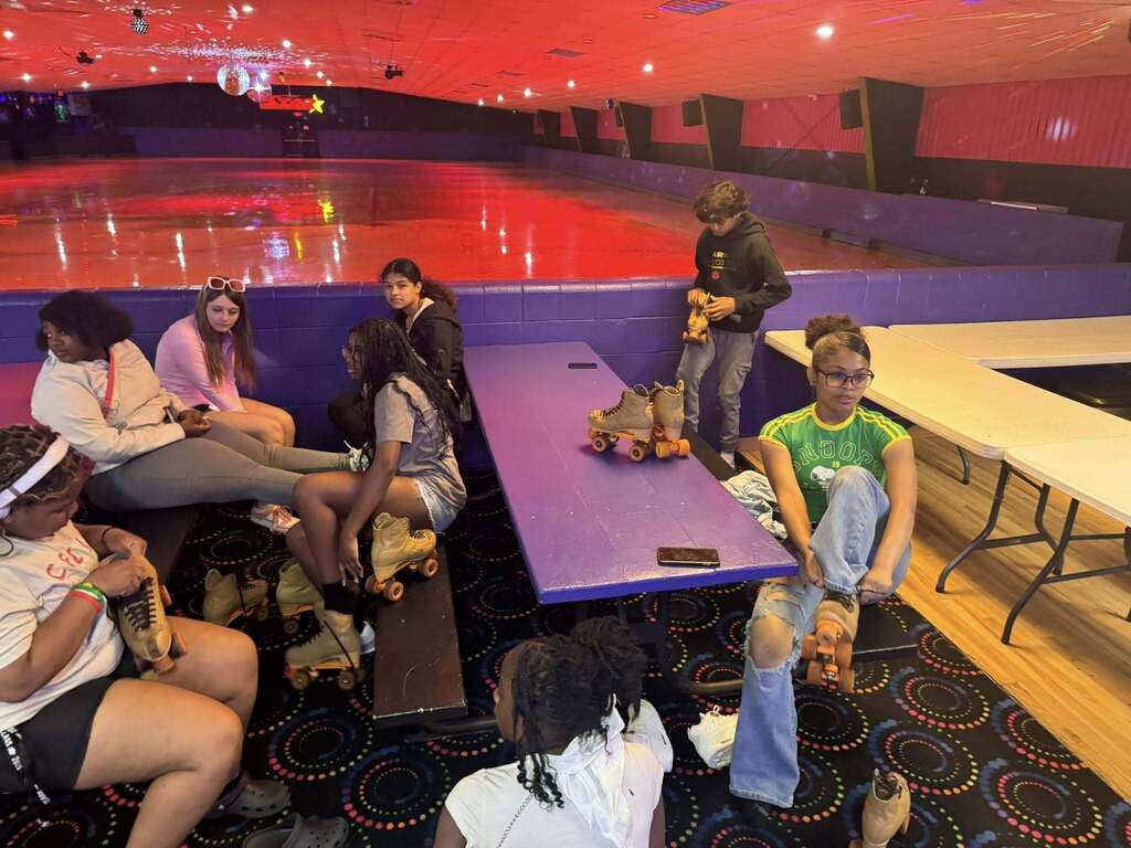 Students at the roller rink.