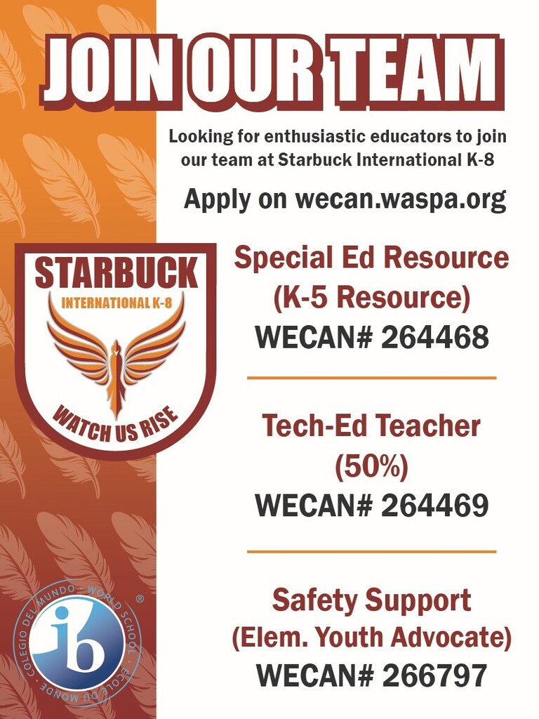 Flyer with the vacancy numbers for the open positions: Special Ed #264468, Tech-Ed #264469, Safety Support #266797