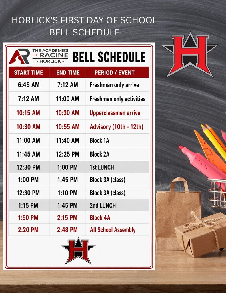 Horlick's first day of school schedule