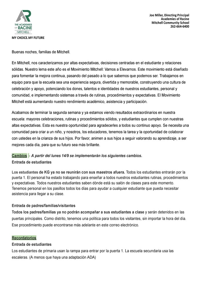 Week 3 Parent/Family Communication - Spanish Page 1