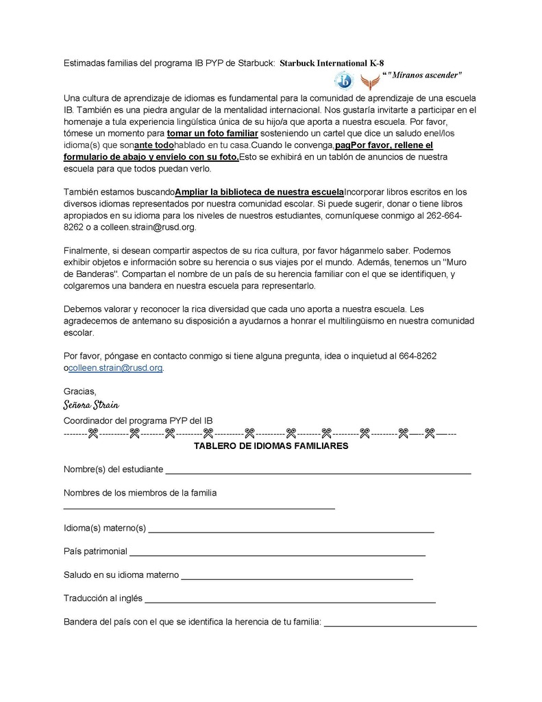 This is a flyer asking families to share their home languages/heritage.